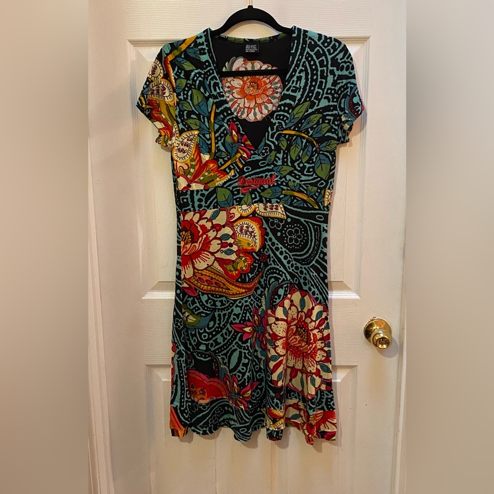 Desigual Vibrant Floral Mini Dress - Black and Red